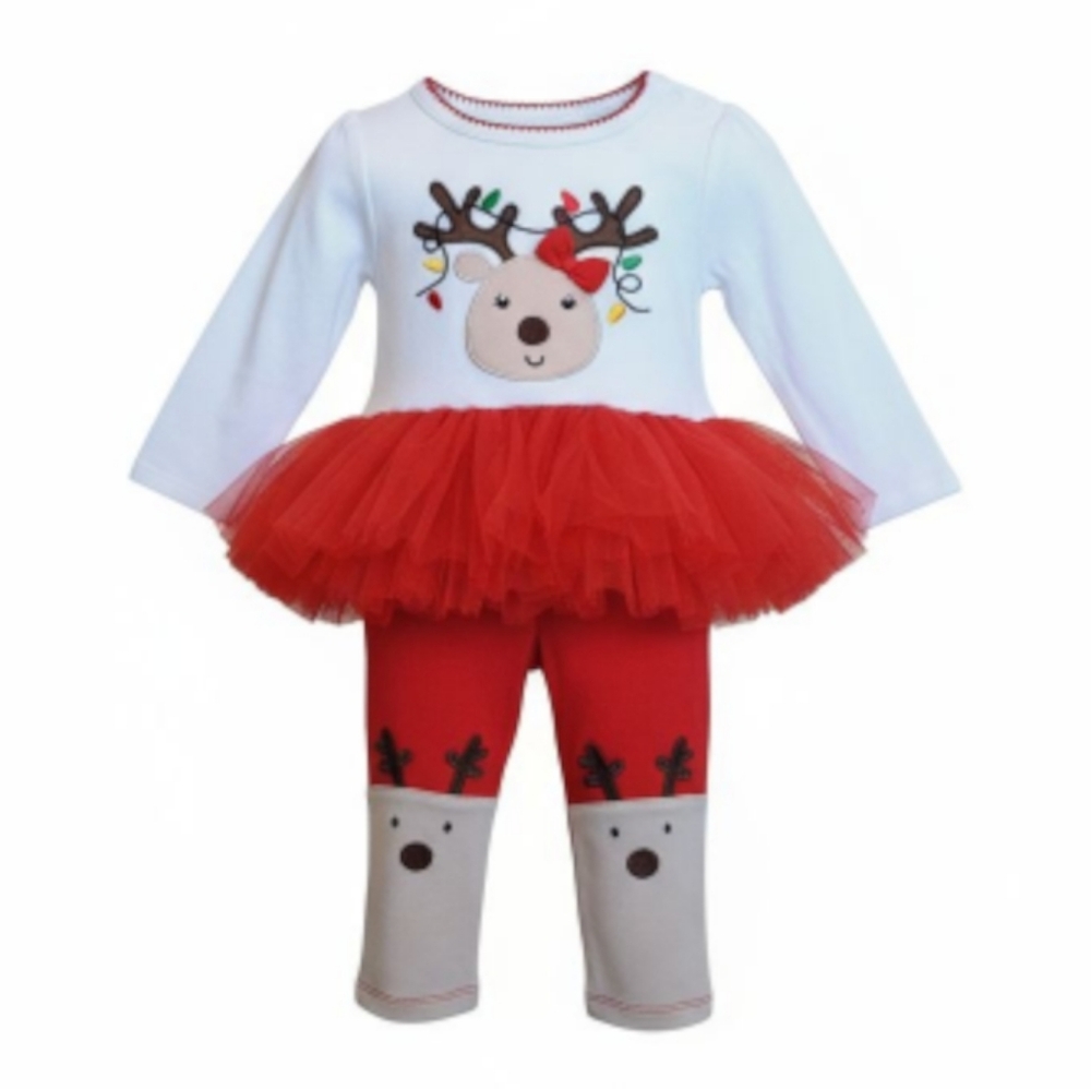 Baby's 1st Holiday Christmas Santa Reindeer Onesie Tulle Tutu Size 6-9 months